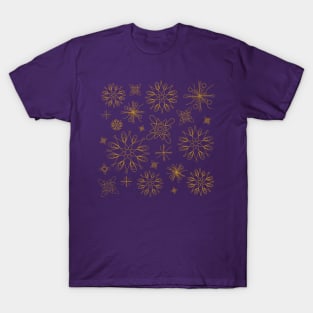 Yellow snowflakes on dark midnight blue pattern T-Shirt